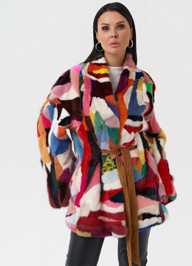 Яркая шуба из меха норки модель № 27622 меха малина