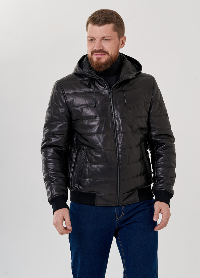 фото Куртка бомбер черного цвета с капюшоном  модель № 22034, 24372