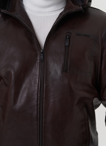 Куртка с капюшоном из натуральной кожи