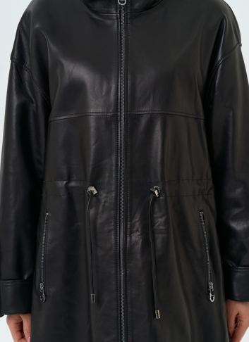 Женский плащ из натуральной кожи с капюшоном