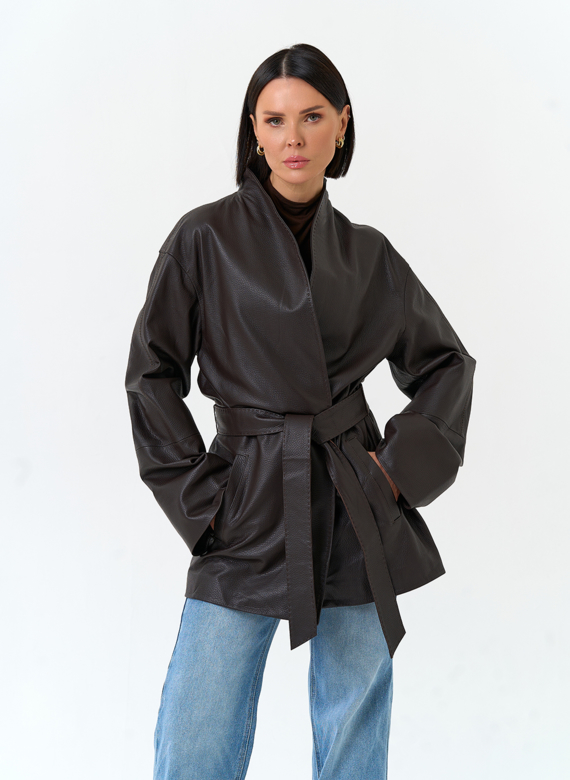 Женский жакет кимоно из натуральной кожи