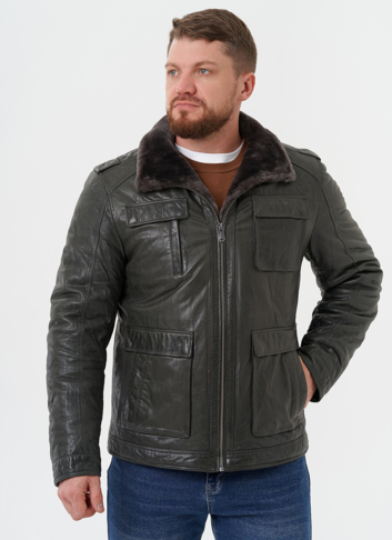 Мужская утепленная кожаная куртка 