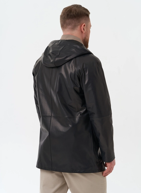 Мужская парка из натуральной кожи с капюшоном