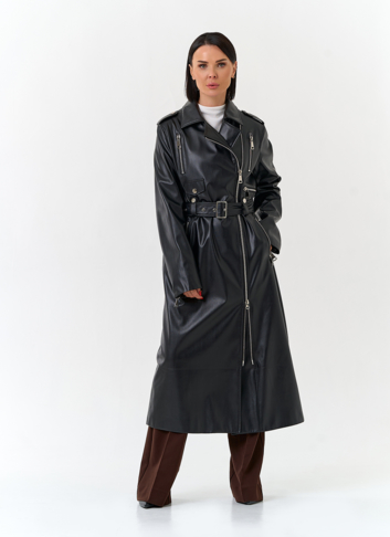 Женский длинный плащ из эко кожи 