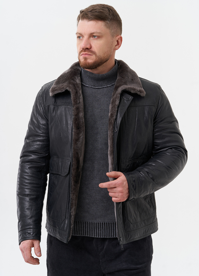 Куртка из натуральной кожи с отделкой из мутона модель № 28949 универмаг малина