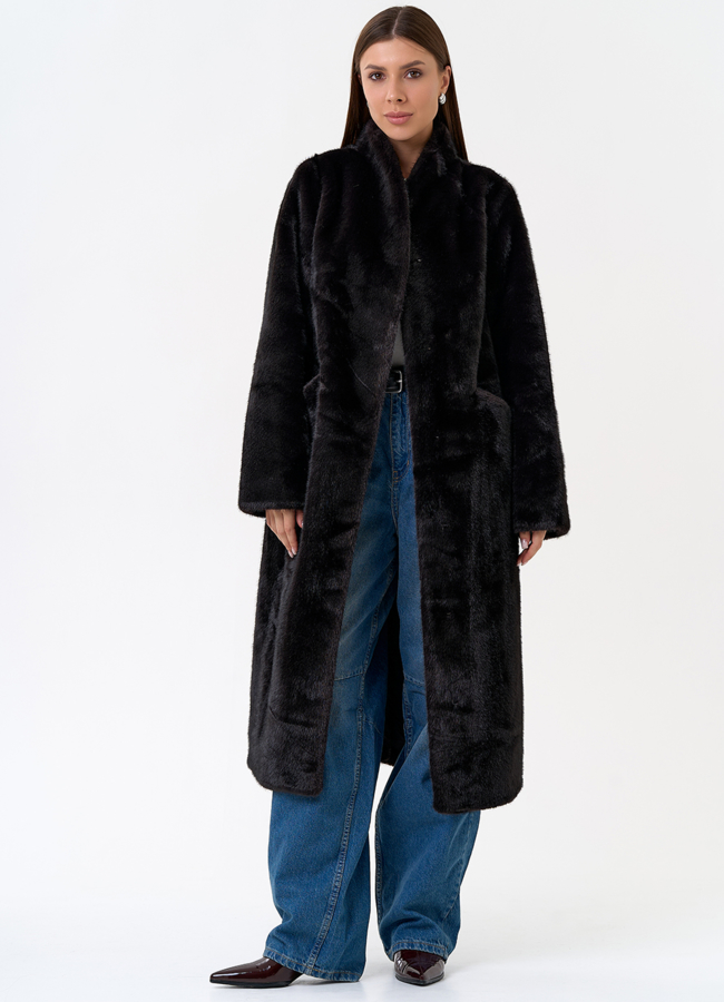 Женское пальто из эко меха с воротником шаль модель № 31255 универмаг малина