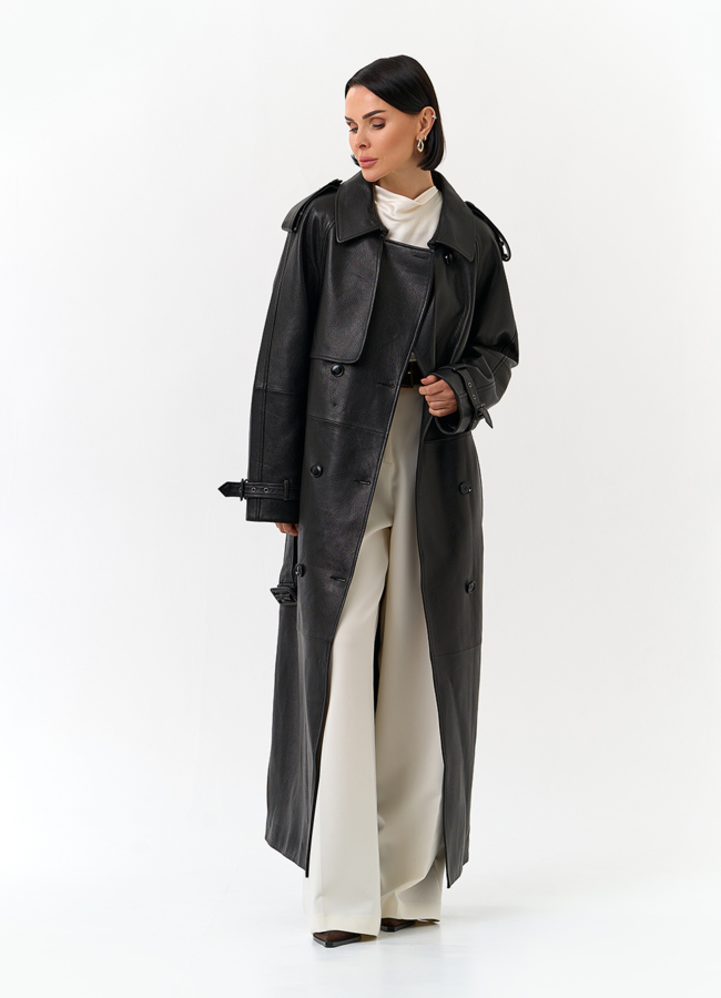 Женский длинный плащ из натуральной кожи модель № 32903 универмаг малина