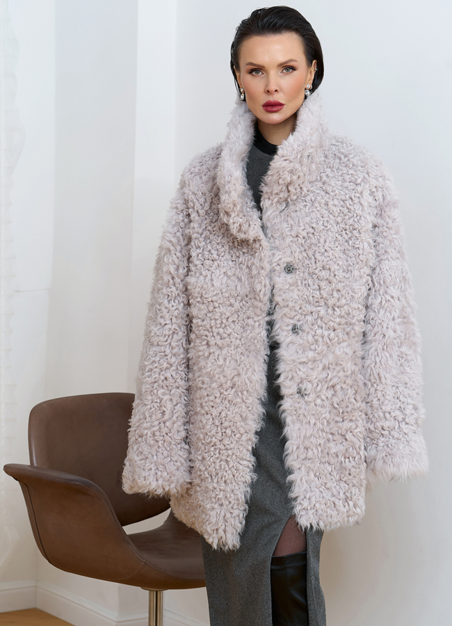 Женская двухсторонняя дубленка с воротником стойкой модель № 31849 в кредит
