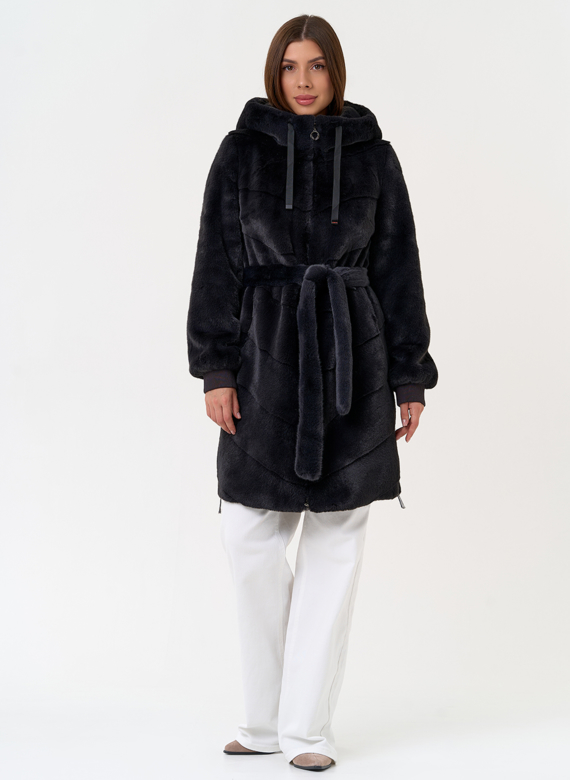 Женская шуба из эко меха с капюшоном