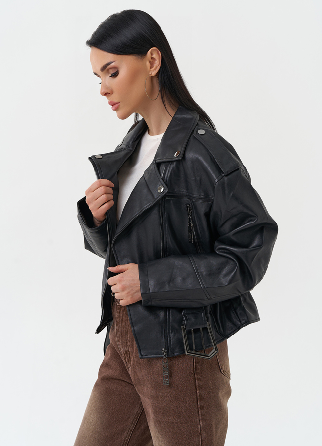 Куртка косуха из эко кожи черного цвета модель № 30305 универмаг малина