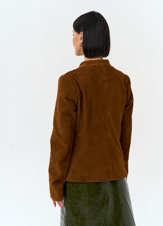 фото Женская куртка мото из натуральной замши модель № 33140