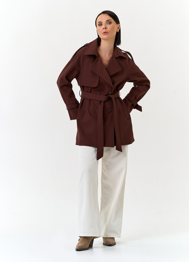 фото Женский укороченный плащ модель № 33094